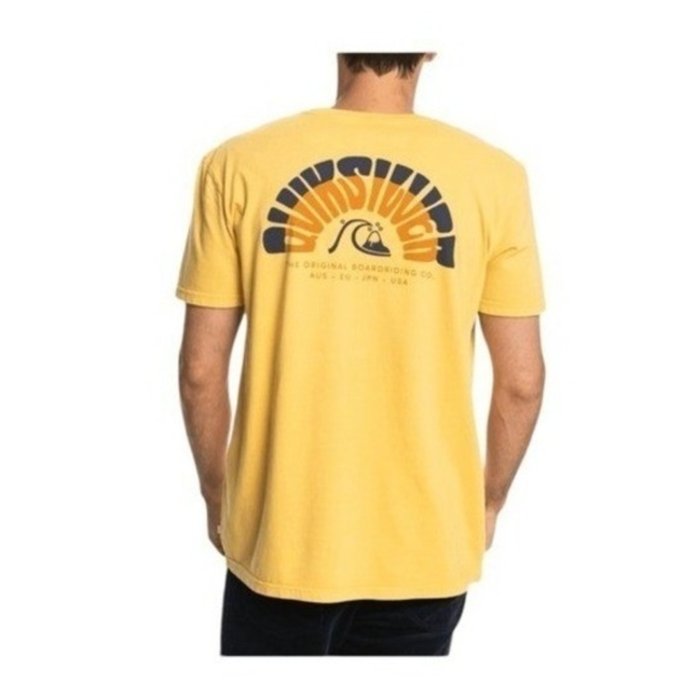 Quiksilver Moon Groove Graphic Tee Yellow Cotton Short Sleeve Crewneck M